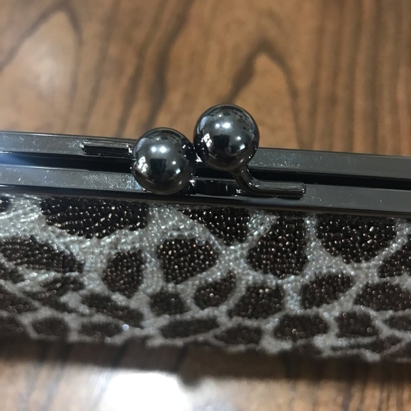 Inge Christopher Clutch Brown Beaded Giraffe Print Luxury Maximalist Neutral 80s - Picture 3 of 12